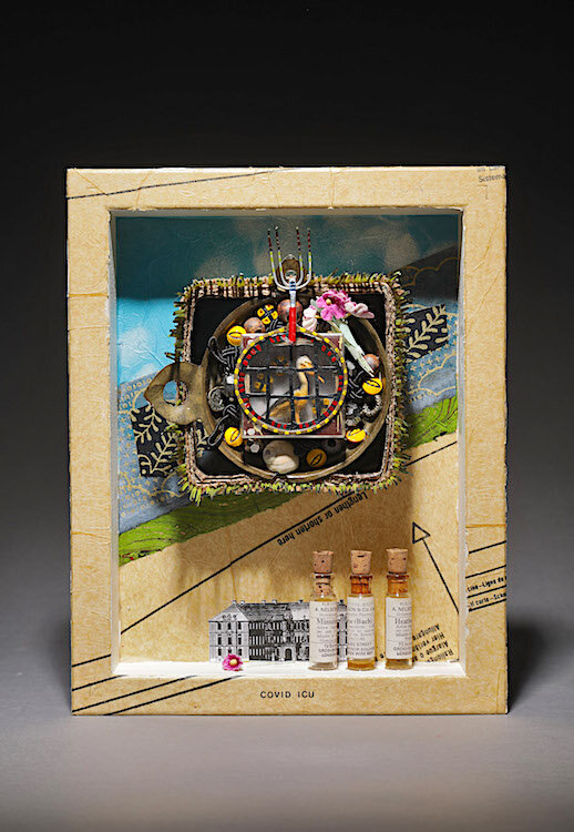 Covid - 19 Triptych - mixed media assemblage by Sara Saltee — Rob